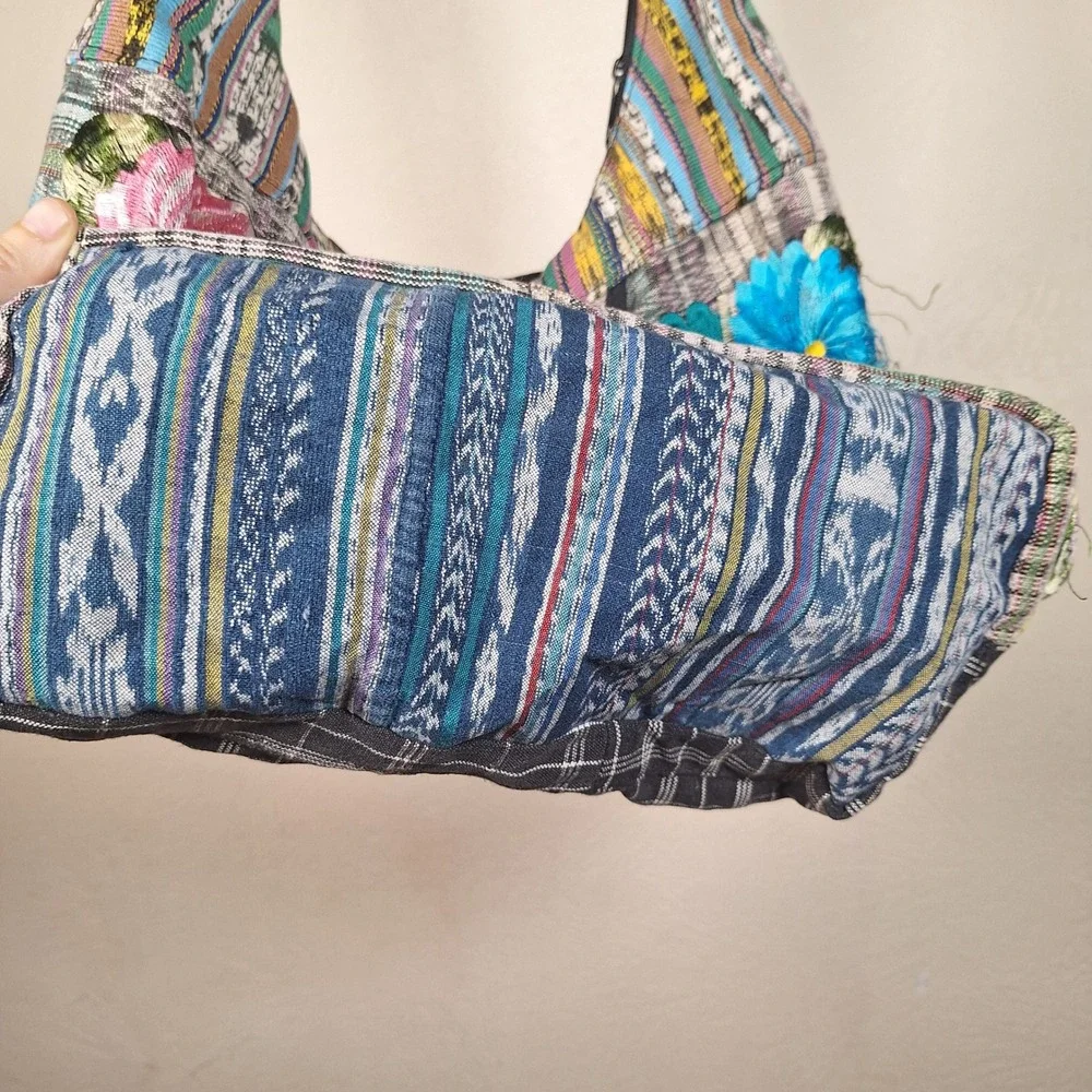 Y2K Baja Festival Hobo Hippie Bag Embroidered Southwestern Aztec Floral Flowers